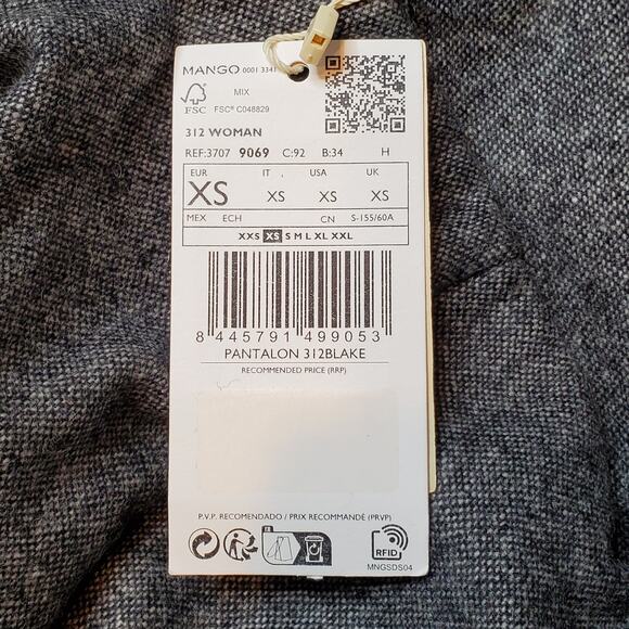 Mango Women's Size XS NWT Brushed Wool Blend Straight Leg Suit Pants Gray - Picture 8 of 8